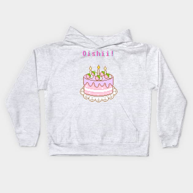 Kawaii Pixel Oishii Dream Dessert ( strawberry Birthday Cakee ) Kids Hoodie by OMC Designs